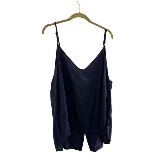 Navy Blue Hayden Sleeveless Button Front Top 3XL Womens Linen Blend Lightweight - Picture 2 of 6